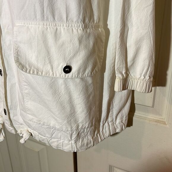 Vintage Obenna 1990s White Cotton Windbreaker Utility Jacket 3/4 Sleeves S - Picture 10 of 16